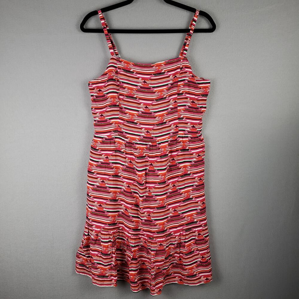 Loft Size 6 Square Neck Peplum Hem Sundress Red Baja Stripe Tropical Beach NWT